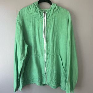 Flax women’s medium Kelly green hooded zipper jacket 100% linen summer coastal
